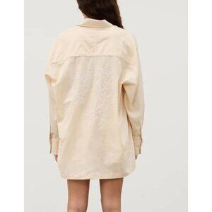 Zulu & Zephyr Shea Embroidered Hemp Blend Oversized Button Down Shirt Size Large